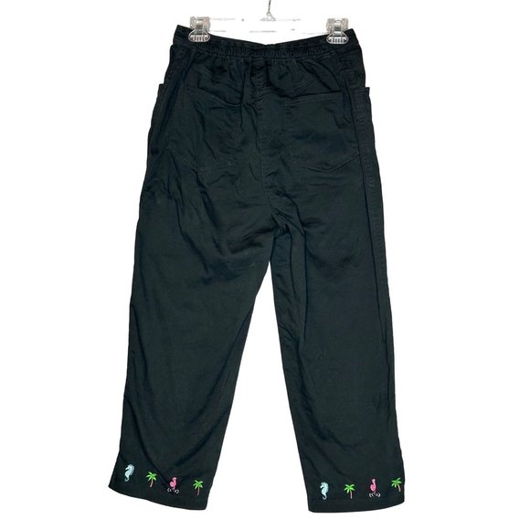 Quacker Factory Womens Medium Black Cropped Capri Black Embroidered Pants - Picture 3 of 7